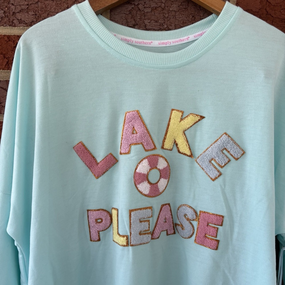 Simply Southern Sparkly Lake Please Crew Neck Pullover Sweatshirt 2XL *NWT - Picture 2 of 12